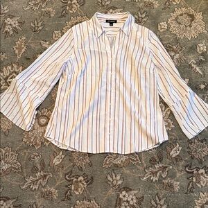 Roz & Ali Striped Button Down Shirt - White with Pink and Black Stripes